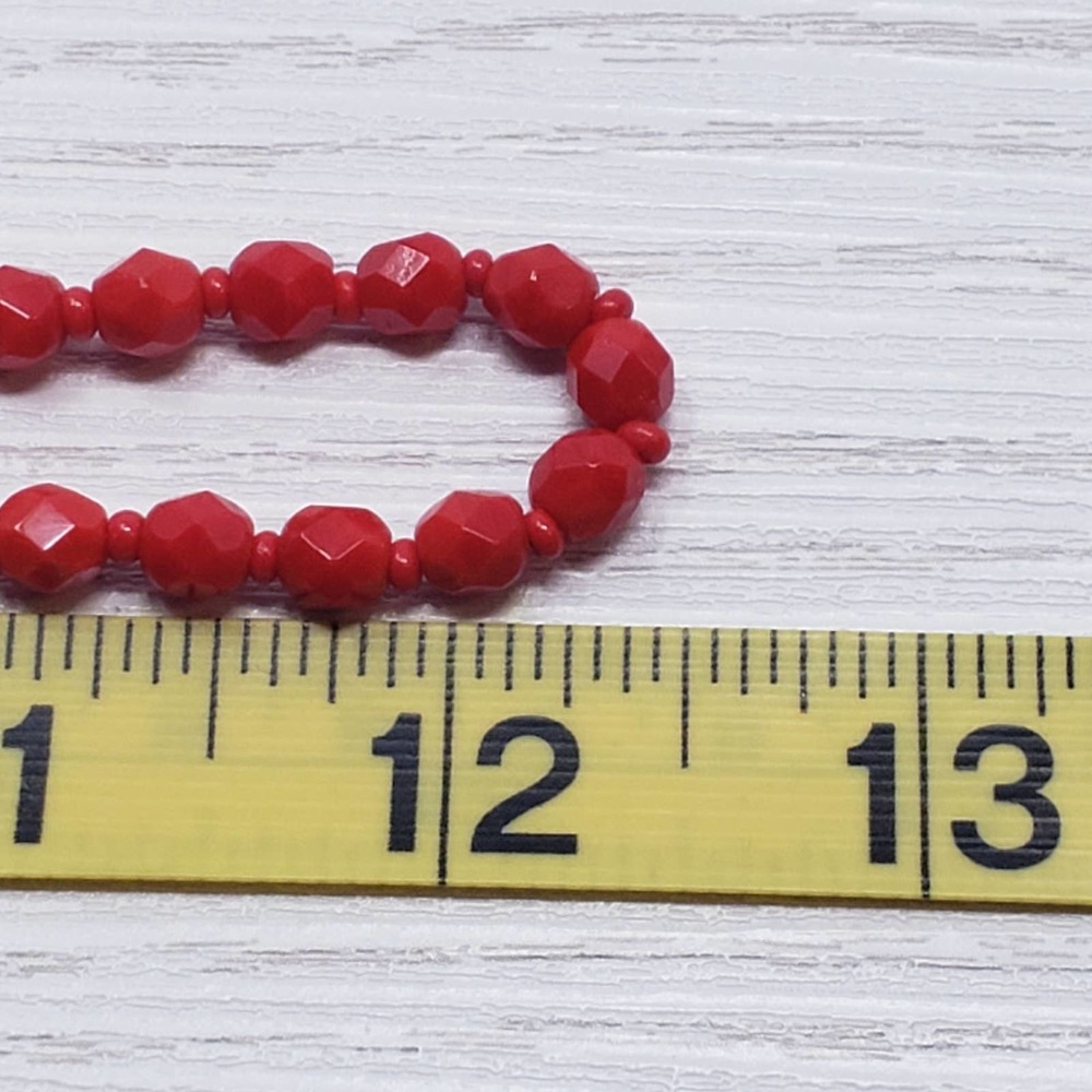 Red Glass Faceted Bead Strand Necklace Vintage - Picture 6 of 6